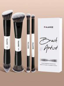 MAANGE 2/3/4/7/9/11件套柔软天然合成双头化妆刷套装,包含面部刷、散粉刷、腮红刷、遮瑕刷、轮廓刷、鼻刷、高光刷、粉底刷、细节刷,多功能二合一便携化妆刷,适合居家或旅行,美容必备,精美礼品 - 白色 - 查看 13