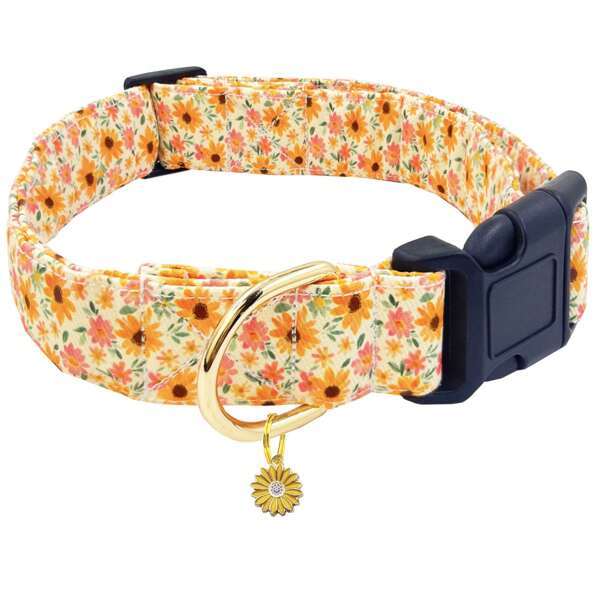 Cute Dog Collar With Flower Charm Pink Yellow White Color Adjustable Pet Collar With Floral Patterned For Female Male Small Medium Large Dog