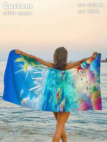 1pc Personalized Beach Towel - Made Of Polyester Fiber, Ocean & Shell Design, Super Absorbent & Quick Drying, Perfect For Beach, Swimming, Camping & Travel, Beach Essential | Beach Theme | Polyester Towel, Beach Accessories, Suitable For Wedding, Couples, Easter, Christmas, And As A Gift For Friends, Family, Couples' Wonderful New Year And Birthday - Multicolor - View 10