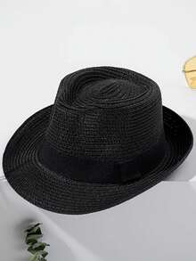 1 szt. Słomkowy kapelusz Fedora dla kobiet i mężczyzn, składany, krótki rondo, zwijany, kapelusz Trilby, Panama, letni, plażowy, przeciwsłoneczny, swobodny styl