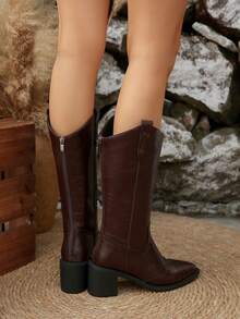 Melard 女式牛仔靴 2025 新款棕色尖头短靴马术靴西部牛仔靴纯色复古西部风格 TPU 皱纹马术靴适合户外节日派对秋冬