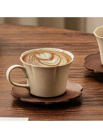 1 cốc cà phê gốm họa tiết hoa 200ml kèm đế lót ly bằng gỗ, cốc nghệ thuật Latte chất lượng cao, bộ tách trà và đĩa lót sáng tạo, dùng được trong lò vi sóng và máy rửa chén, thích hợp cho gia đình, văn phòng, quán cà phê