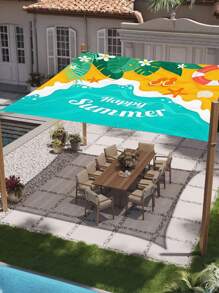 1pc Festive Printed Canopy, Outdoor Patio/Garden Sun Shade, Beach/Camping Shelter, Extra Large Size, Digital Printing Pattern, Washable & Fade Resistant, (Poles Not Included), Ropes Provided