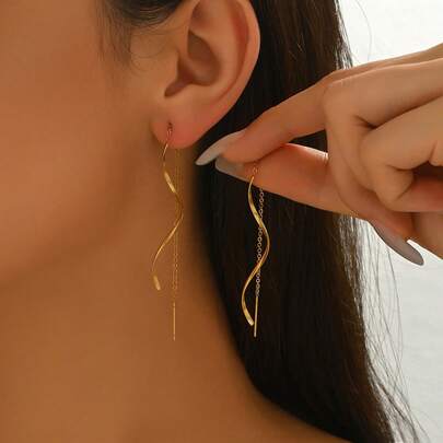 1 Pair Elegant Geometric Vintage Earrings, Long Dangle Earrings, Suitable For Round Face Women