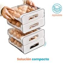 Caja organizadora para huevos de 2 niveles cocina almacenar, recipiente multiusos para refrigerador, estructura transparente apilable, capacidad para 24 huevos, diseño compacto, materiales duraderos y seguros para alimentos, organización eficiente y fácil limpieza, ideal para hogares modernos - Beis - Ver 5