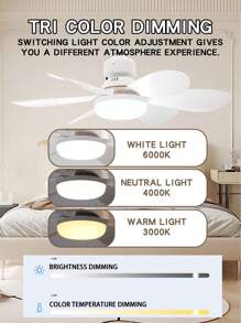 Ventilatori a soffitto con luci, Ventilatore a soffitto piccolo da 20.5 pollici con luce da 40W E27, con telecomando per timer, 3 velocità e 3 colori di luce LED (3000-6500K), lampada ventilatore moderna per camera da letto e salotto