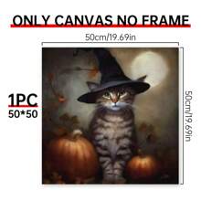 1 件万圣节墙壁艺术、可爱的虎斑猫万圣节艺术印刷品、房间装饰美学、家居装饰、房间海报、帆布墙壁艺术、可选框架、房间装饰用品、客厅装饰。