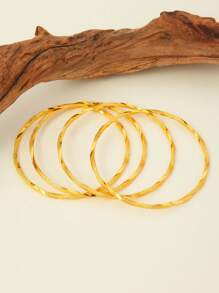 Set de 4 pulseras tipo brazalete vintage trenzadas de 3 hilos, chapadas en oro de 24k, aptas para uso diario, bodas, reuniones y regalos festivos