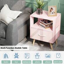 Bedside Table, Modern Open Storage Side Table, Double-Tier Nightstand, Suitable For Small Spaces, Living Rooms, And Bedrooms. - Dây rút vải màu hồng - Xem 5