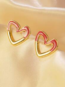 1 Pair Fashionable Minimalist Rainbow Hollow Heart Stainless Steel Earrings, Suitable For Women To Wear To Parties Or Travels