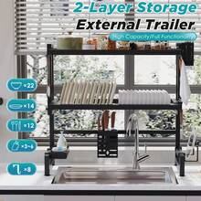 OYAJIA Dish Drying Rack - Over The Sink Dish Drainer Drying Rack With Utensil & Knife Holder, Hooks, Stainless Steel Kitchen Organizers And Storage Solution,83*27*73cm - 黑色 - 查看 3