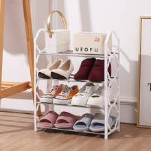 1pc 4-Layer Entryway Furniture Shoe Rack, Multifunctional Simple Storage Rack And Shoe Organizer, Metal Steel Pipe And Plastic Bracket, Space Saving, Easy To Install, Suitable For Corridors, Entrances, Living Rooms, Bedrooms