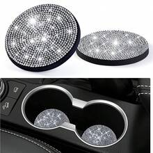 Creative Car Full Rhinestone Silicone Car Coasters Car Cups Round Non-Slip Mat Insulation Mat Rhinestones. - Black - View 12