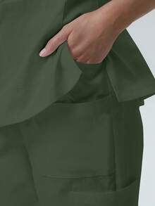 Women's /Nursing Pants, Comfortable Pants, Solid Color Simple Multi-Pocket Pants Spring - Dark Green - View 10