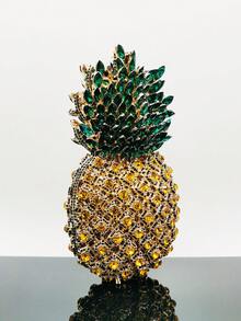 Mini Pineapple Shaped Crystal Evening Clutch, Luxury Fruit Design Party Handbag, Novelty Rhinestone Handheld Bag, Handmade Crystal/Diamond Clutch With Metal Chain, Suitable For Parties And Galas, Exquisite Gift Box Packaging, Makes A Great Gift - Multicolor - View 7
