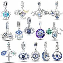 1 Piece 925 Sterling Silver Magic Eye Gemstone Pendant, Star And Moon Blue Eye Pendant, Sacred Eye Pendant, Moon And Eye Pendant, All-Seeing Eye Pendant, Devil's Eye Series Lucky Rotating Eye Pendant, Evil Guardian Sacred Eye And Hand Pendant