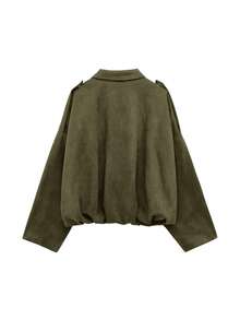 Seelio Autumn/Winter New Vintage Style Women Casual Versatile Suede-Like Green Jacket - Army Green - View 12