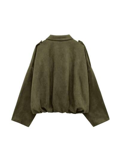 Áo khoác nữ Seelio Thu/Đông kiểu vintage mới, chất liệu giả da lộn, phong cách thường ngày, đa năng, màu xanh lá cây, thích hợp cho mùa xuân.