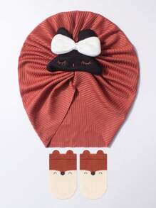 Set de 2 piezas de Gorro y Calcetines para Bebé Nuevo, Diseño Lindo de Conejo, Gorro Suave de Algodón de Primera Calidad con Calcetines Antideslizantes