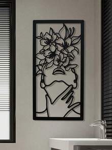 1pc Floral Dreams Creative Metal Home Decor Linear Female Art Wall Painting, Suitable For Decoration In Kitchen, Bedroom, Living Room, Study