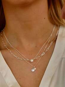 1 Peça Colar Minimalista Moda Banhado a Ouro 14k/Prata com Concha e Pérola, Adequado para Senhoras/Meninas, Use no Dia de Trabalho ou de Presente