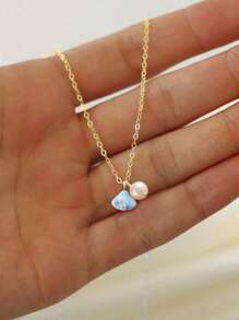 1 Peça Colar Minimalista Moda Banhado a Ouro 14k/Prata com Concha e Pérola, Adequado para Senhoras/Meninas, Use no Dia de Trabalho ou de Presente