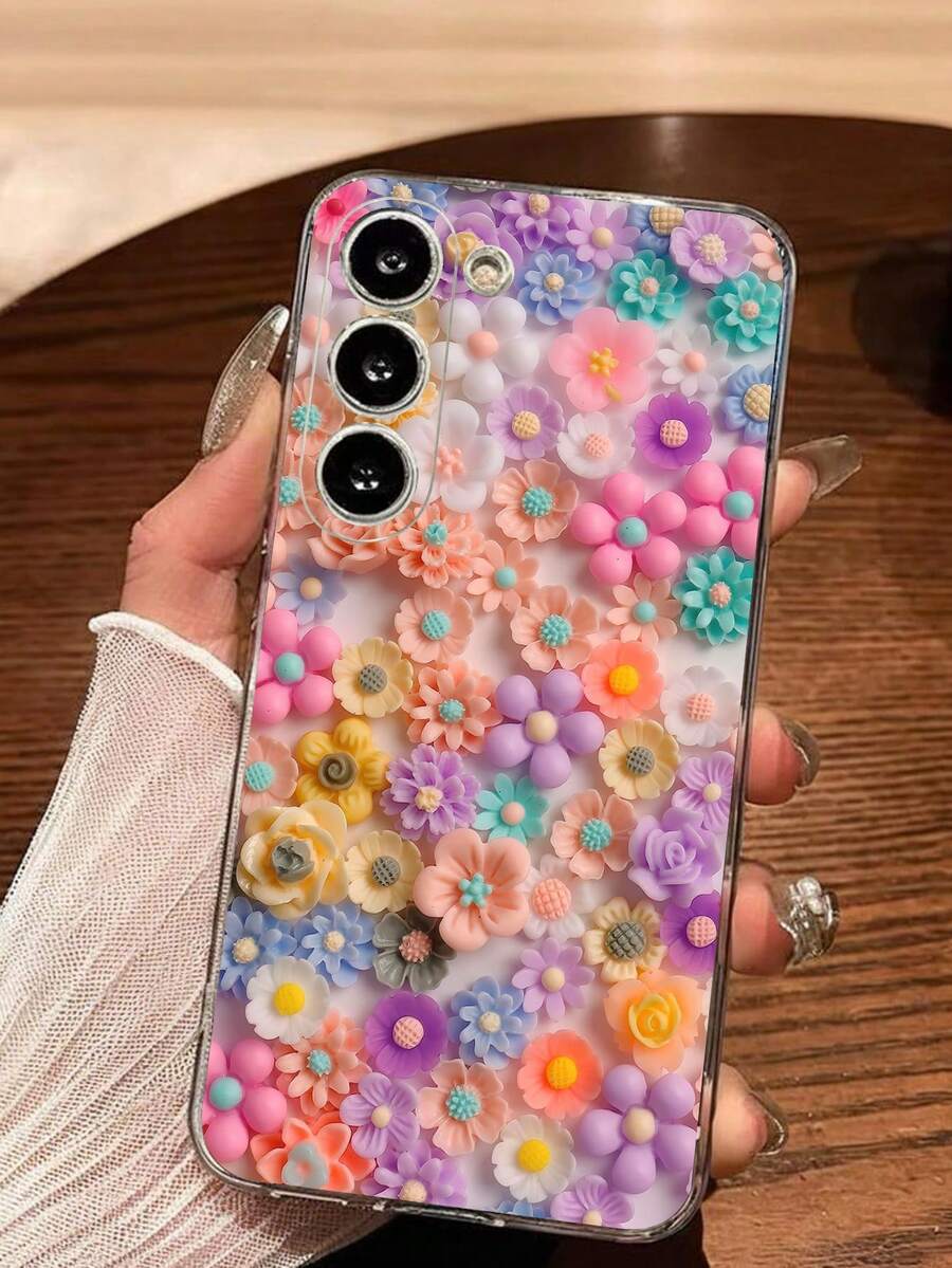 花朵图案时尚彩色防刮软透明保护手机壳，适用于三星 Galaxy A04e/12/A13/A14/A34/A50/A52/A53/A54/S21/S22/S23/S24/S25/S25Ultra，防水防震防摔，国际版，非国内版 - 無色 - 查看 1