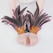 11色羽毛手鍊蕾絲流蘇女款羽毛手鍊組 2件/包 時尚龐克哥德風配件 羽毛手鍊遊戲派對節慶手鍊帶 人造羽毛 - A - 查看 19