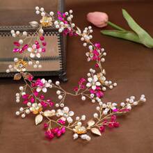 Diadema de flores de perlas tejidas a mano, cinta para el cabello con estilo Boho Mori, accesorios para vestido de novia