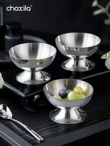 choxila 1/2/4/6 وعاء من الفولاذ المقاوم للصدأ لتقديم الآيس كريم، أكواب سلطة قابلة لإعادة الاستخدام، أكواب حلوى معدنية لتقديم السلطات والحلويات والوجبات الخفيفة والفواكه والحلوى، مناسبة لتحضير الآيس كريم والبودنج والتجمعات العائلية والأعراس وشهر رمضان وعيد الأضحى - فضي - مشاهدة 5