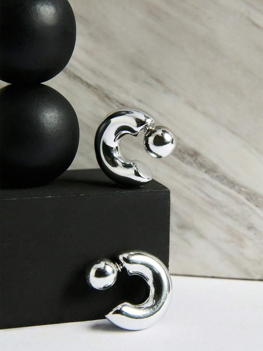 1-2 Pairs Of Smooth C-Shape Pearl Hoop Earrings Winter Gifts - CCB Earrings - View 1