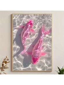 1 件/套抽象艺术美学粉色锦鲤海报和印刷品，现代锦鲤帆布墙艺术画，适用于卧室客厅装饰，复古帆布画，帆布墙艺术礼物，不含画框 - 彩色 - 查看 2