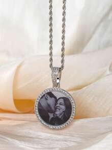 Personalized Custom Made Photo Circle Necklace & Pendant LARGE Hip Hop Round Pendant, Iced Out Cubic Zirconia, Jewelry Gift For Him/Her - Multicolor - View 8