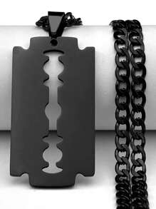 1 Peça Colar Longo de Aço Inoxidável para Homens e Mulheres, Cor Preta, Estilo Punk, Gótico, Steampunk, Grunge, Hip Hop, Joias de Colar