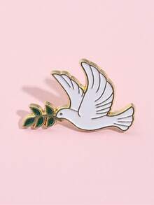 1pc Unique Golden Bird Design Brooch, Animal Shaped " Holding Olive Branch" Minimalist Pin - Multicolor - View 3