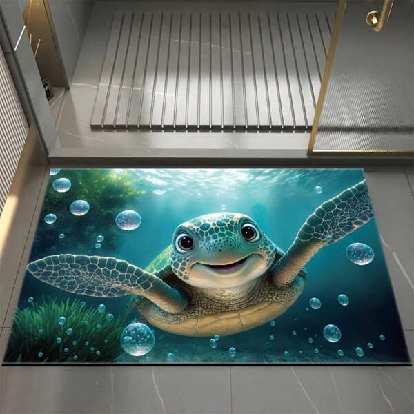 1 pieza Alfombra de baño de material de tierra de diatomeas súper absorbente, alfombra de baño antideslizante con diseño de tortuga, de colores brillantes, de secado rápido y fácil de cuidar, adecuada para baño, entrada, sala de estar, balcón, lavandería, decoración del hogar, decoración de habitación, decoración navideña, alfombra de cocina