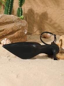 On feet& in love Fall/Winter 2025 Women's Fashionable Elegant Pointed Toe Slip-On Hollow Out Single Strap High Heel Pumps, Suitable For Dresses, Elegant,Elegant,Kitten Heels - Black - View 8