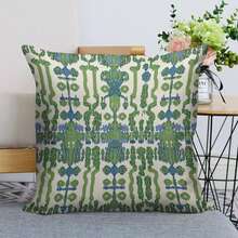 2pc Green And Blue Ikat Throw Pillow Cases, Square Accent Geometry Ikat Exotic Pillow Covers, Cotton Linen 18x18 Inch Single Side Print Gorgeous Cozy Square Farmhouse Pillow Sham For Indoor Couch Bed Car, Without Filling, Also Can Be A Fun Gift, Geometry Ikat Exotic Housewarming Gifts, Sofa Pillow Case With Hidden Zipper Rustic Decorative She Shed New Home - 淡黃色 - 查看 10