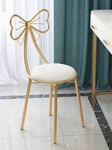 1 件蝴蝶化妆椅带蝴蝶结靠背适用于卧室美甲椅带可拆卸靠背少女心小卧室公主蝴蝶化妆椅新款边桌座椅梳妆椅带金色金属腿，天鹅绒靠垫
