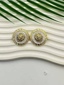 1pair Fashion Luxurious Lion Head Style Zinc Alloy Dangle Earrings, Suitable For Women To Wear Daily, Holiday, Festival, Travel