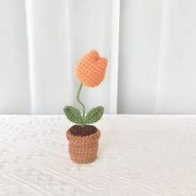 1pc Handmade Crocheted Potted Plant, Tulip/Sunflower/Heart Shaped Flower Desktop Decor, Knit Rose Flower, Forget-Me-Not Potted Plant Gift, Artificial Flowers Desktop Ornament, Party Favor