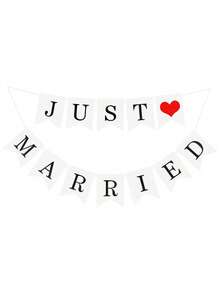 1 件复古横幅刚刚结婚 - 非常适合婚礼、新娘送礼会和家居装饰 - 节日优雅的花环，适合照片亭和派对装饰 - 白色 - 查看 10