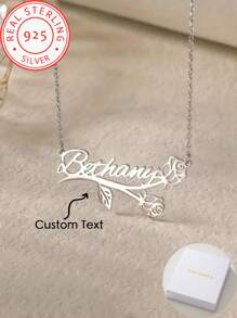 925 Silver Customized Name Necklace With Flower Accessory. Daily Wear And Holiday Gifts, Valentine's Day, Mother's Day, Christmas, Graduation Season. For Moms, Friends, Family, Boyfriends And Girlfriends