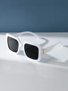 Classic White Square Oversized Plastic Sunglasses, Unisex Retro Fashion Decorative Eyewear For Outdoor Travel Beach Party, UV Protection Shade Going Out Outfit Outdoor Beach Seaside Vacation And Gift For Family And Friends - 白色 - 查看 3