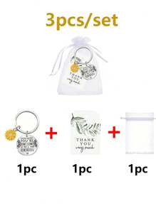 12pcs/4pcs/Set Inspirational Sunflower 'You'Re Awesome' Keychain Gift Set ,Include Stainless Steel Key Chain,Green Leaf Thank You Card, White Organza Gift Bag, Perfect For Party Supplies,Birthdays, Graduations & Christmas Gifts For Teachers And Colleagues Coworker Appreciation Gift,
