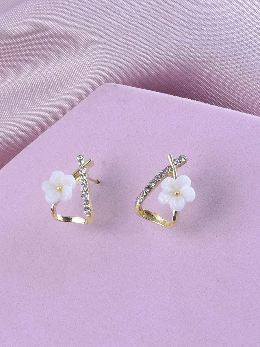 1pc Fashionable Minimalist Sweet Zirconia Rhinestone Flower Earrings ...