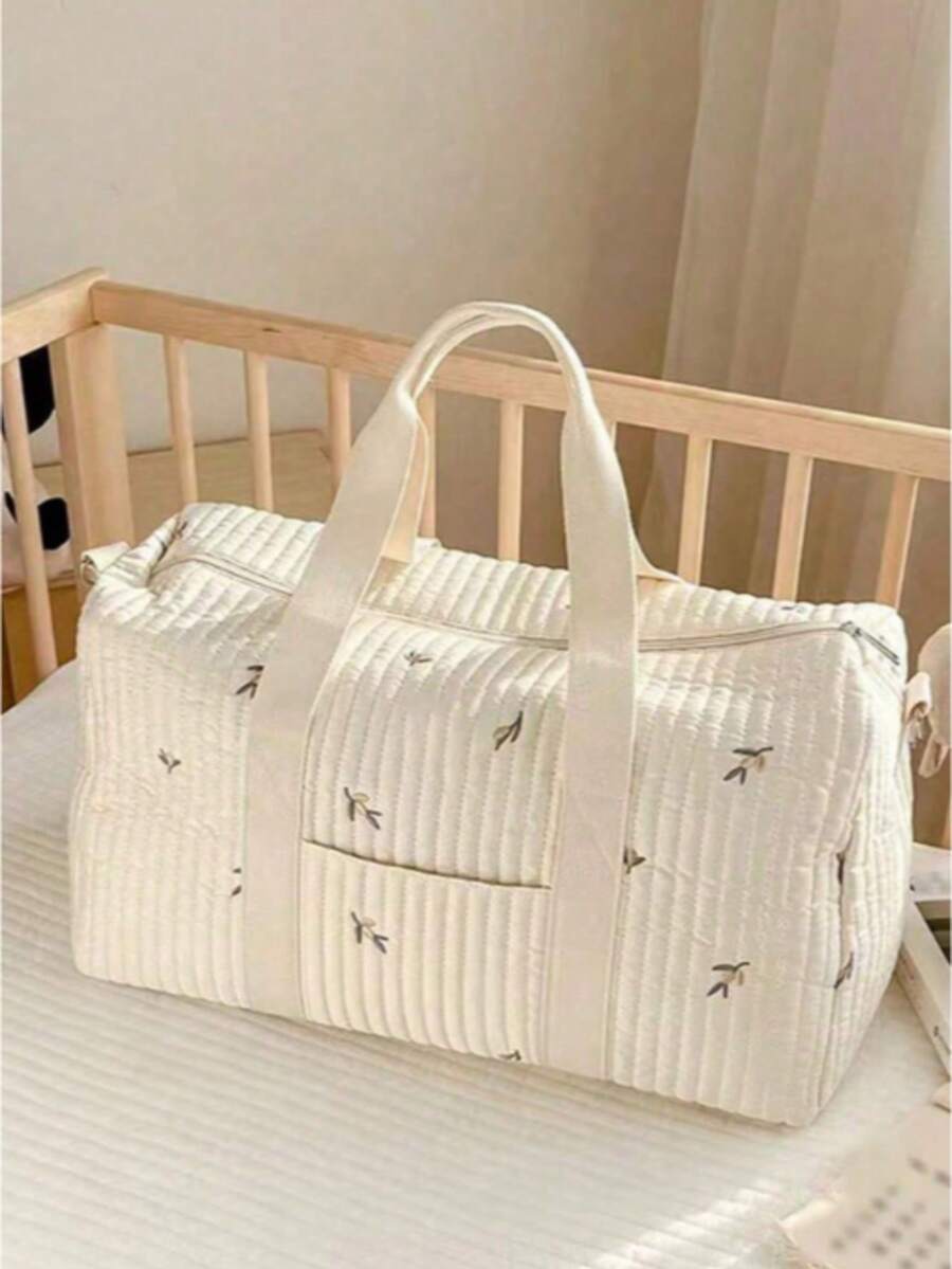 Bolso de maternidad con gran capacidad, diseño bordado de oso y oliva, ligero y práctico bolso de pañales para mamás - Bordado oliva beige - Ver 1