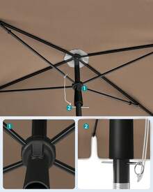 Parasol 200 x 125 cm/230 x 150 cm/180 x 125 cm, Protection Solaire UPF 50+, Inclinable sur 30° dans les 2 sens, Hauteur Réglable, avec Sac de Transport, pour Jardin, Terrasse, sans Base, Marron Noisette - Kaki - Voir 5