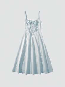 女士时尚休闲吊带修身长款开衩无肩带连衣裙，适合夏季/春季穿着 - 淺藍色 - 查看 5