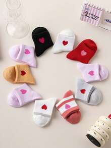 10双心形女婴袜子 - 可爱弹力柔软幼儿袜 - 彩色 - 查看 9